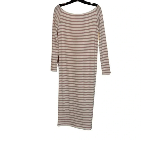 ATM Modal Rib Long Sleeve Striped Cream Mauve Dress Size Large - Picture 4 of 6